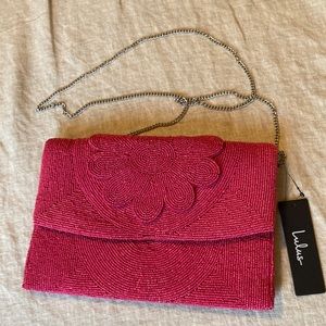 NWT Lulu’s Pink Beaded Flower Clutch